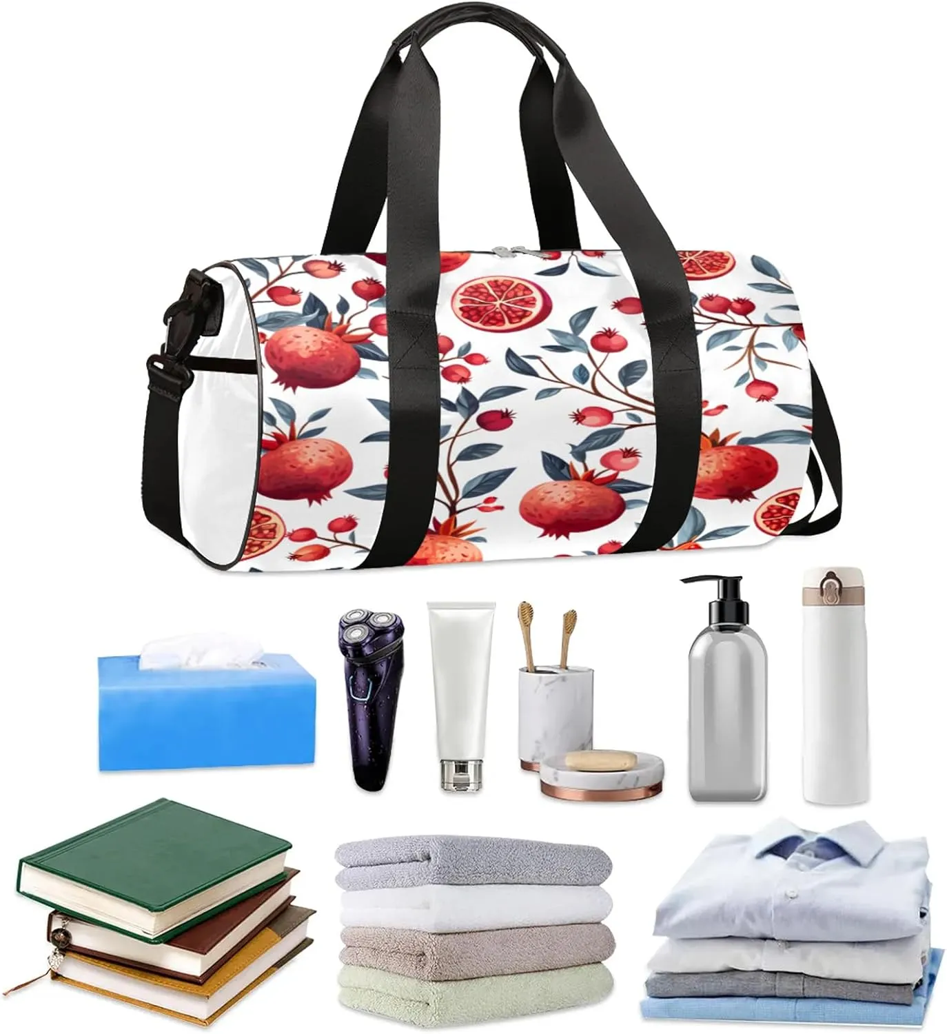 Pomegranate Fruit Tree Sports Gym Bag for Men Women Lightweight Travel Duffle Bag with Shoulder Strap Waterproof Carry On Weekender Overnight Bag for Travel Sports Gym
