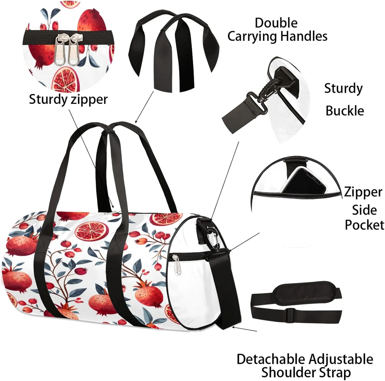 Pomegranate Fruit Tree Sports Gym Bag for Men Women Lightweight Travel Duffle Bag with Shoulder Strap Waterproof Carry On Weekender Overnight Bag for Travel Sports Gym