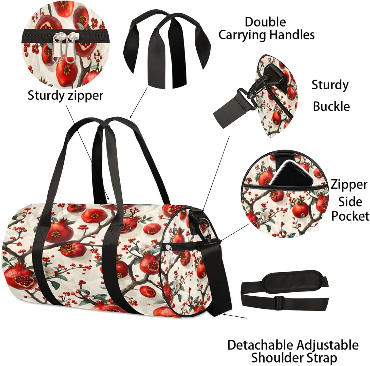 Pomegranate Tree Sports Gym Bag for Men Women Lightweight Travel Duffle Bag with Shoulder Strap Waterproof Carry On Weekender Overnight Bag for Travel Sports Gym
