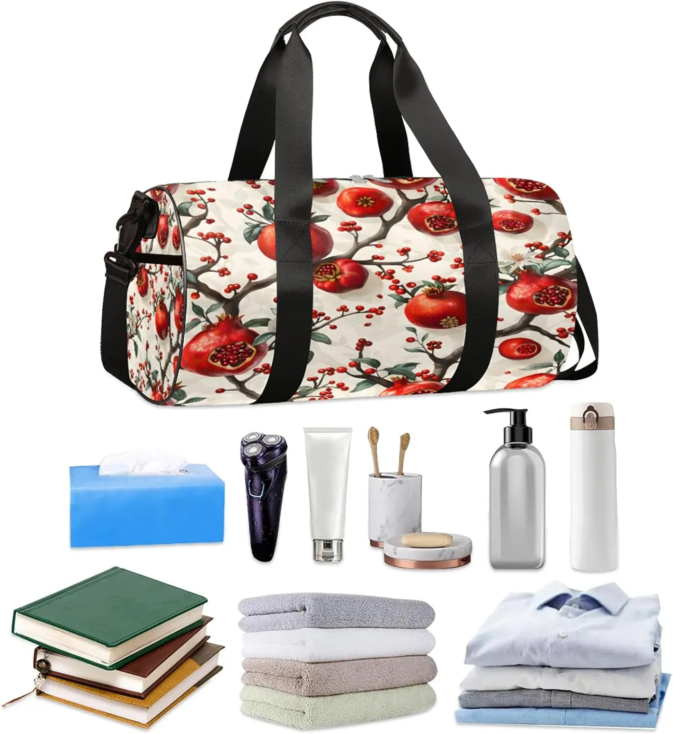 Pomegranate Tree Sports Gym Bag for Men Women Lightweight Travel Duffle Bag with Shoulder Strap Waterproof Carry On Weekender Overnight Bag for Travel Sports Gym