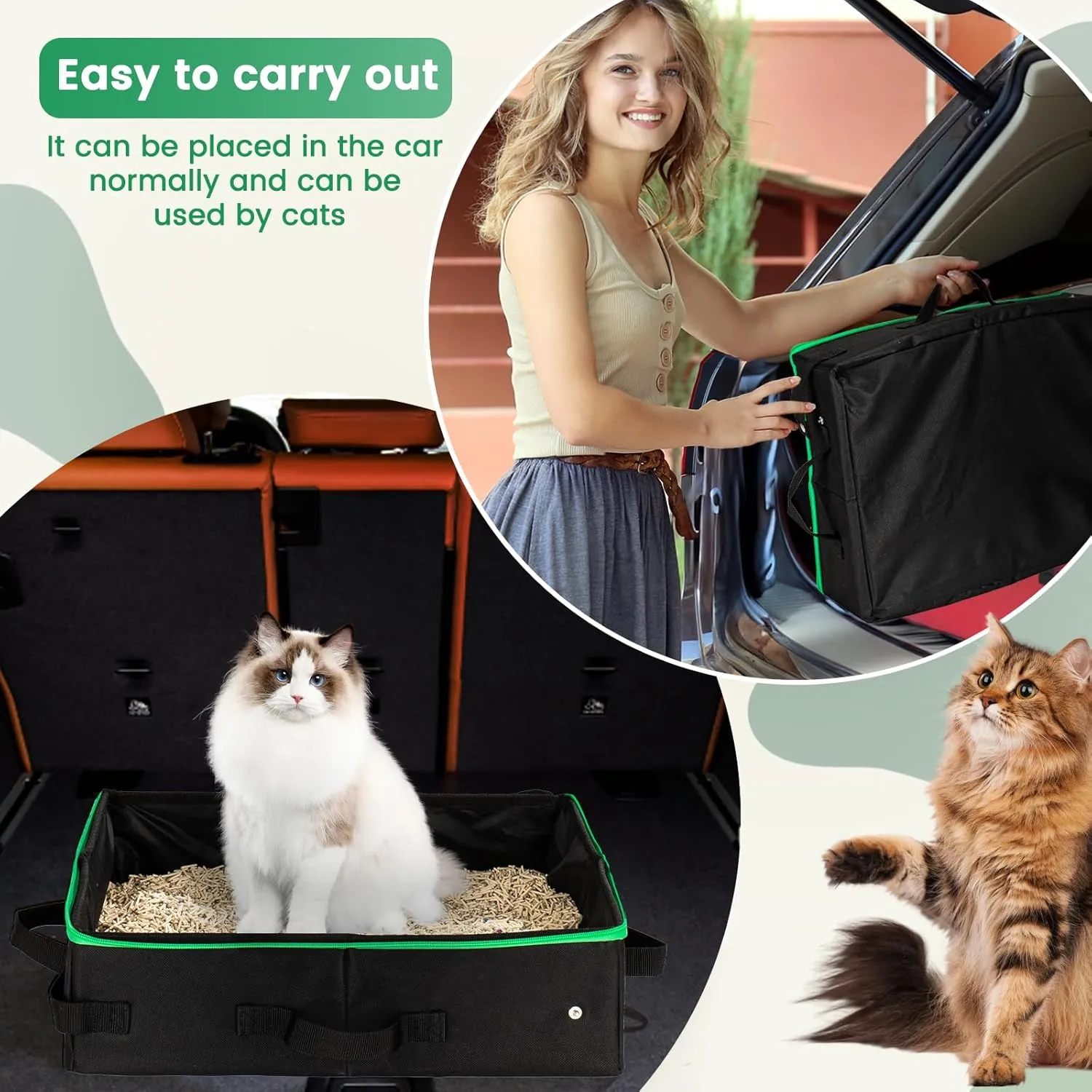 Portable Cat Travel Litter Box with Zipped Lid Easy to Carry and Clean, Nylon Waterproof Mesh Fabric to Leakproof and No Smell 16 x 13 x 3 inch