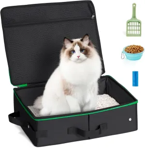 Portable Cat Travel Litter Box with Zipped Lid Easy to Carry and Clean, Nylon Waterproof Mesh Fabric to Leakproof and No Smell 16 x 13 x 3 inch