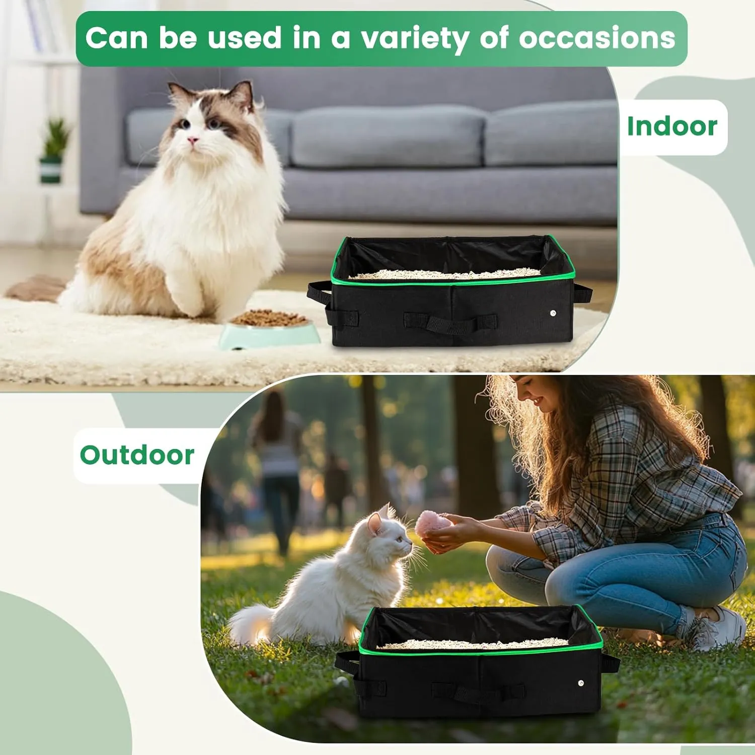 Portable Cat Travel Litter Box with Zipped Lid Easy to Carry and Clean, Nylon Waterproof Mesh Fabric to Leakproof and No Smell 16 x 13 x 3 inch