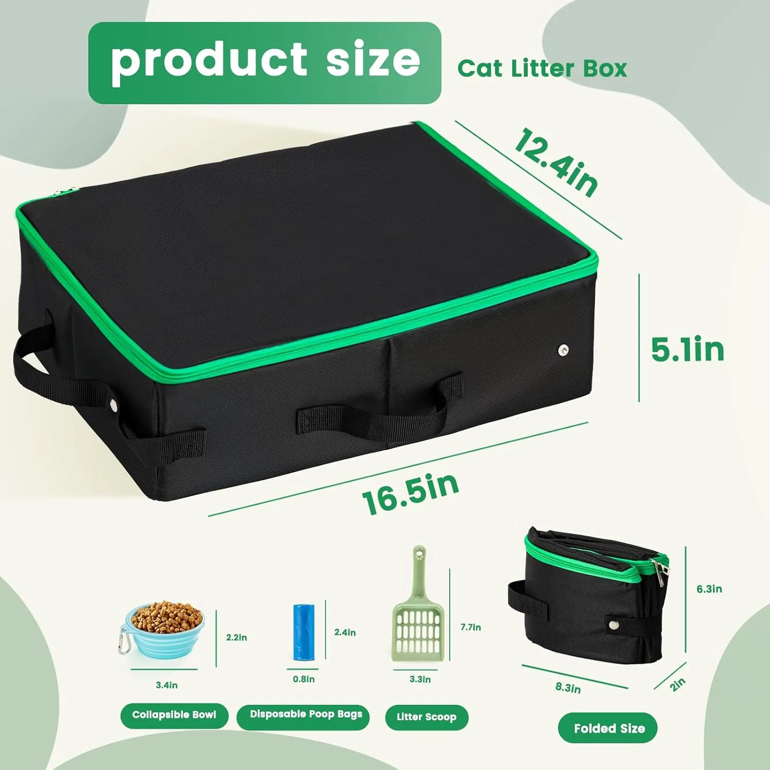 Portable Cat Travel Litter Box with Zipped Lid Easy to Carry and Clean, Nylon Waterproof Mesh Fabric to Leakproof and No Smell 16 x 13 x 3 inch