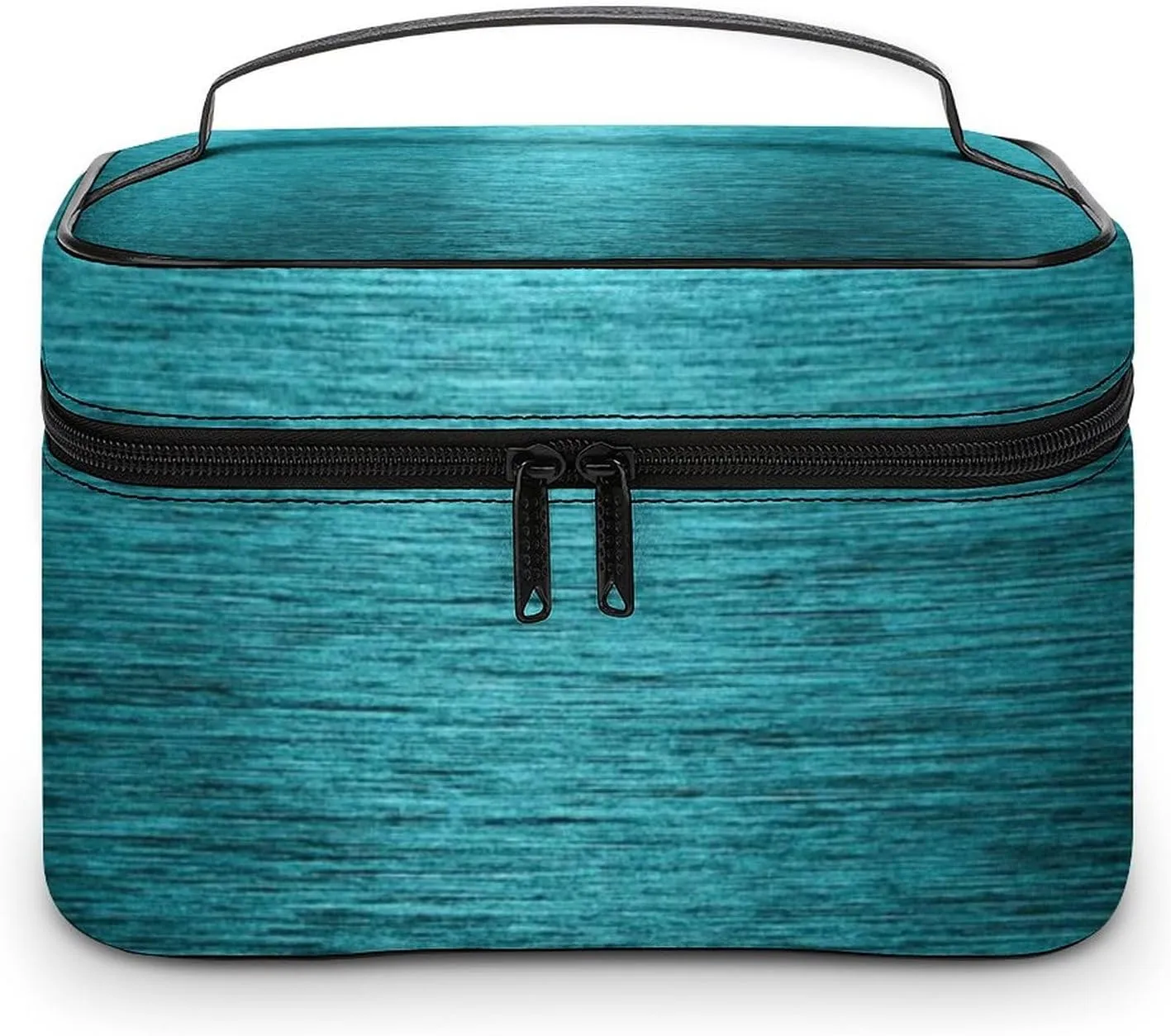 Portable Travel Makeup Bag, Dark Turquoise Brushed Metallic Elegant Cosmetic Case Zipper Toiletry Bag for Women Girls