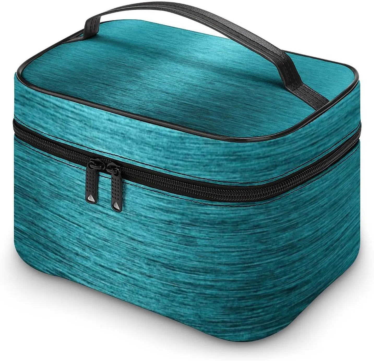 Portable Travel Makeup Bag, Dark Turquoise Brushed Metallic Elegant Cosmetic Case Zipper Toiletry Bag for Women Girls