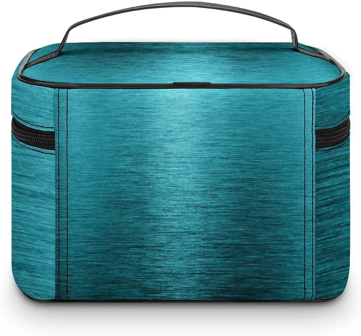 Portable Travel Makeup Bag, Dark Turquoise Brushed Metallic Elegant Cosmetic Case Zipper Toiletry Bag for Women Girls
