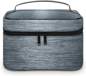 Portable Travel Makeup Bag, Gray Brushed Metallic Elegant Cosmetic Case Zipper Toiletry Bag for Women Girls