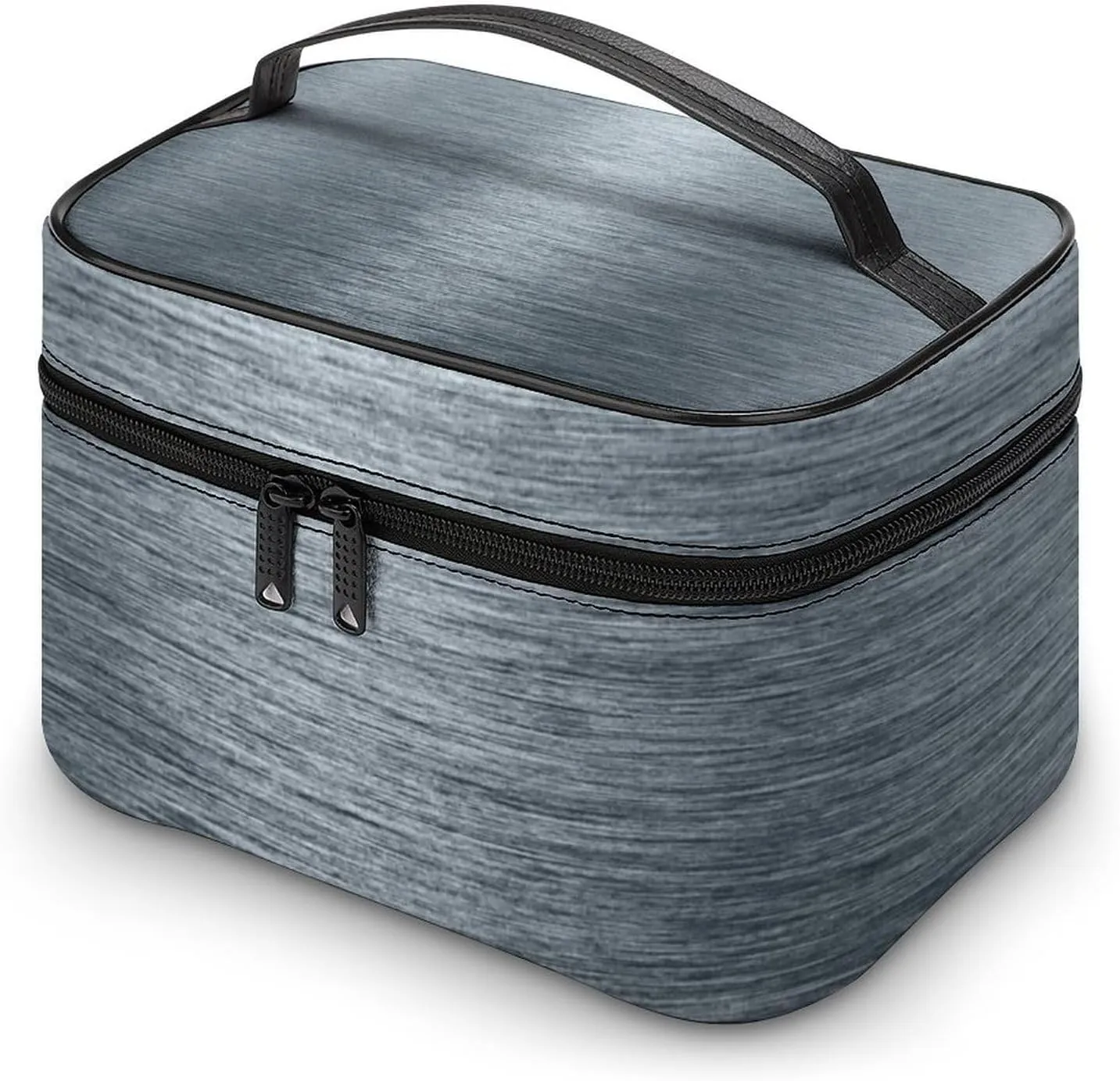 Portable Travel Makeup Bag, Gray Brushed Metallic Elegant Cosmetic Case Zipper Toiletry Bag for Women Girls