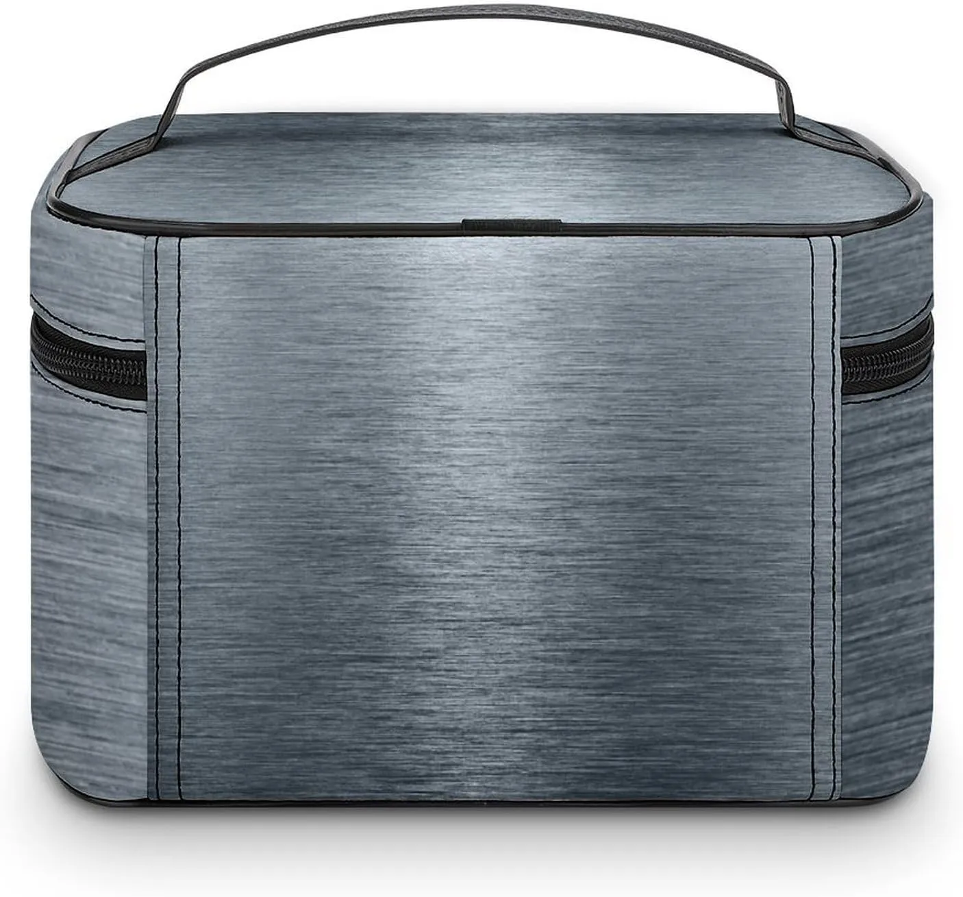 Portable Travel Makeup Bag, Gray Brushed Metallic Elegant Cosmetic Case Zipper Toiletry Bag for Women Girls