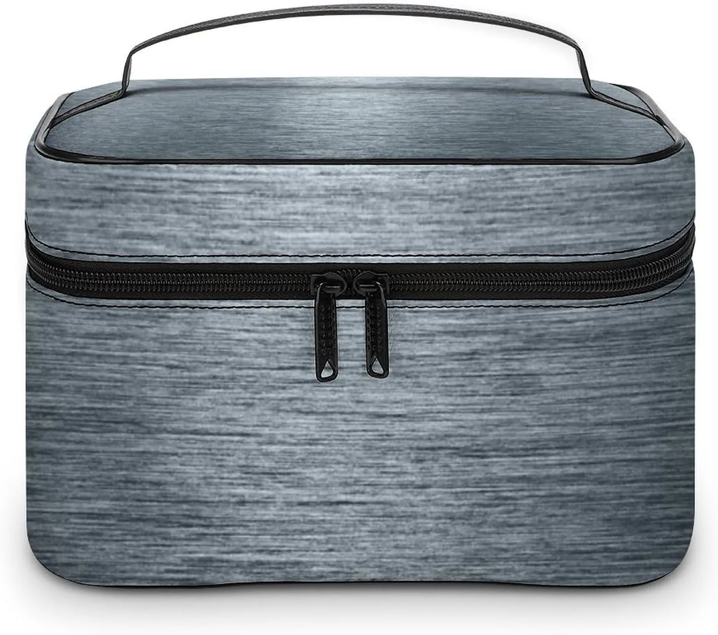 Portable Travel Makeup Bag, Gray Brushed Metallic Elegant Cosmetic Case Zipper Toiletry Bag for Women Girls