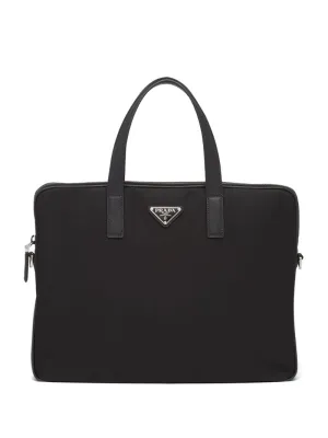 Prada - logo plaque briefcase - men - Calf Leather/Nylon/metal/Titanium - One Size - Black