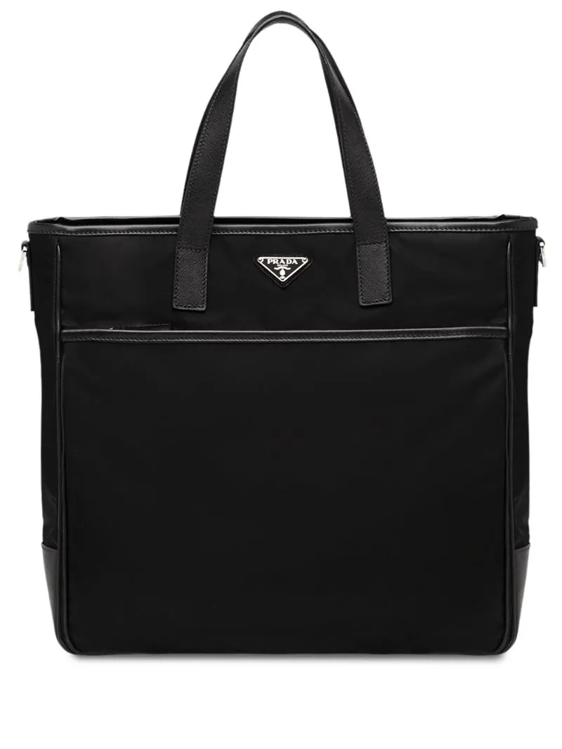 Prada - saffiano tote bag - men - Steel/Titanium/Leather/Nylon - One Size - Black
