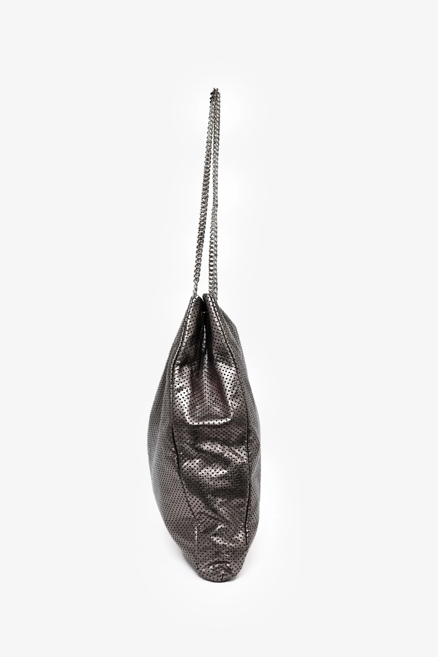 Pre-Loved Chanel™ Grey Metallic Perforated Leather 'Drill' Large Hobo Bag