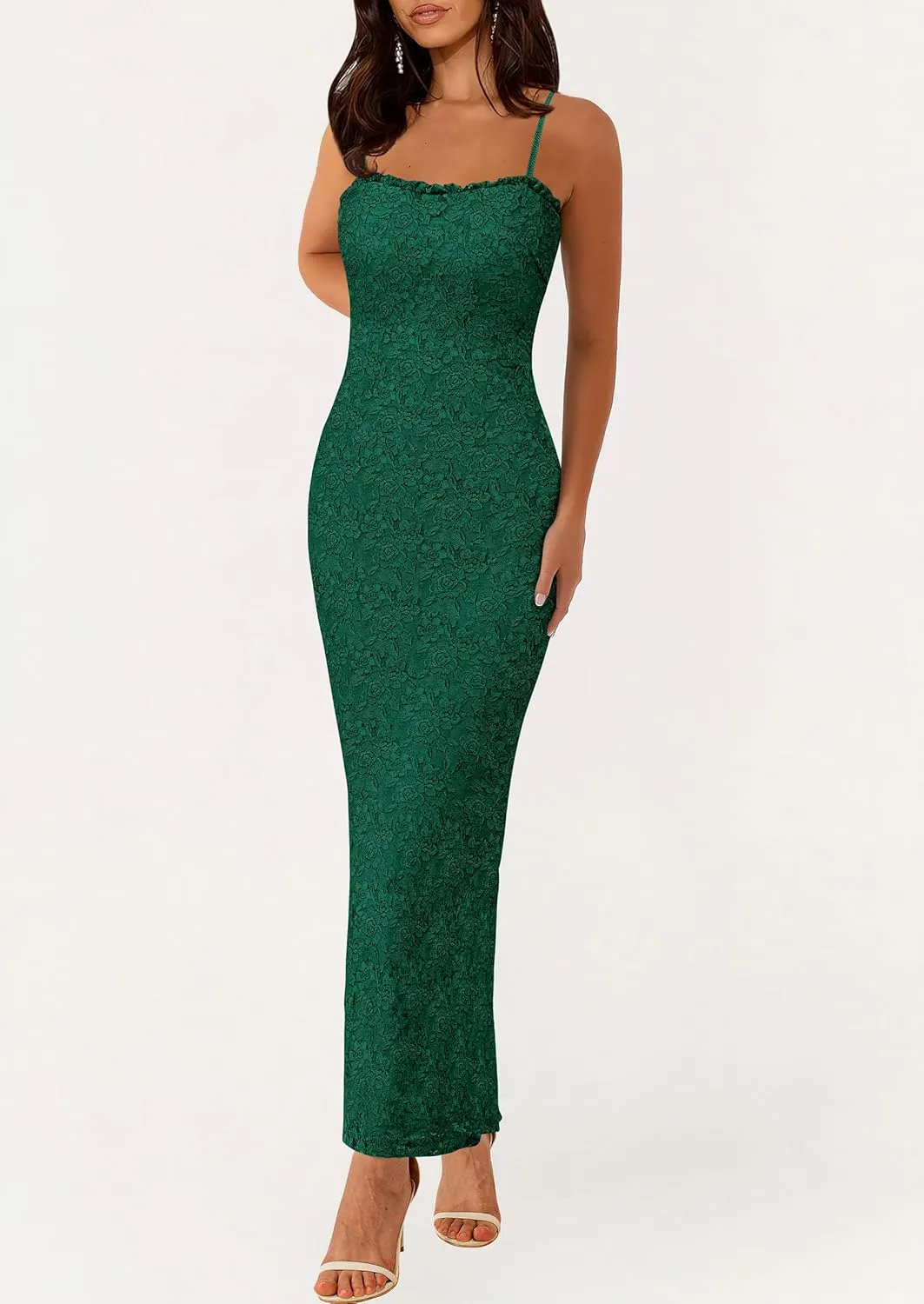PRETTYGARDEN Women's Summer Formal Prom Dress 2025 Spaghetti Strap Lace Floral Wedding Guest Evening Bodycon Dresses