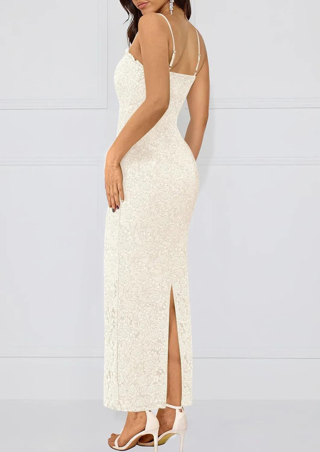 PRETTYGARDEN Women's Summer Formal Prom Dress 2025 Spaghetti Strap Lace Floral Wedding Guest Evening Bodycon Dresses
