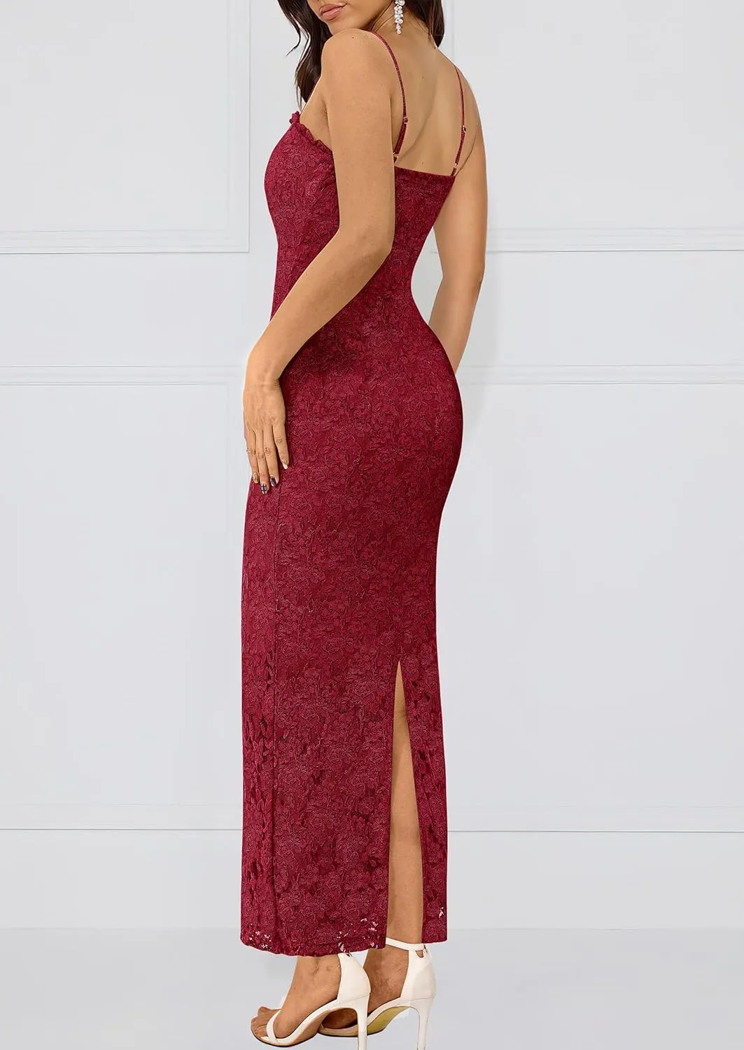 PRETTYGARDEN Women's Summer Formal Prom Dress 2025 Spaghetti Strap Lace Floral Wedding Guest Evening Bodycon Dresses