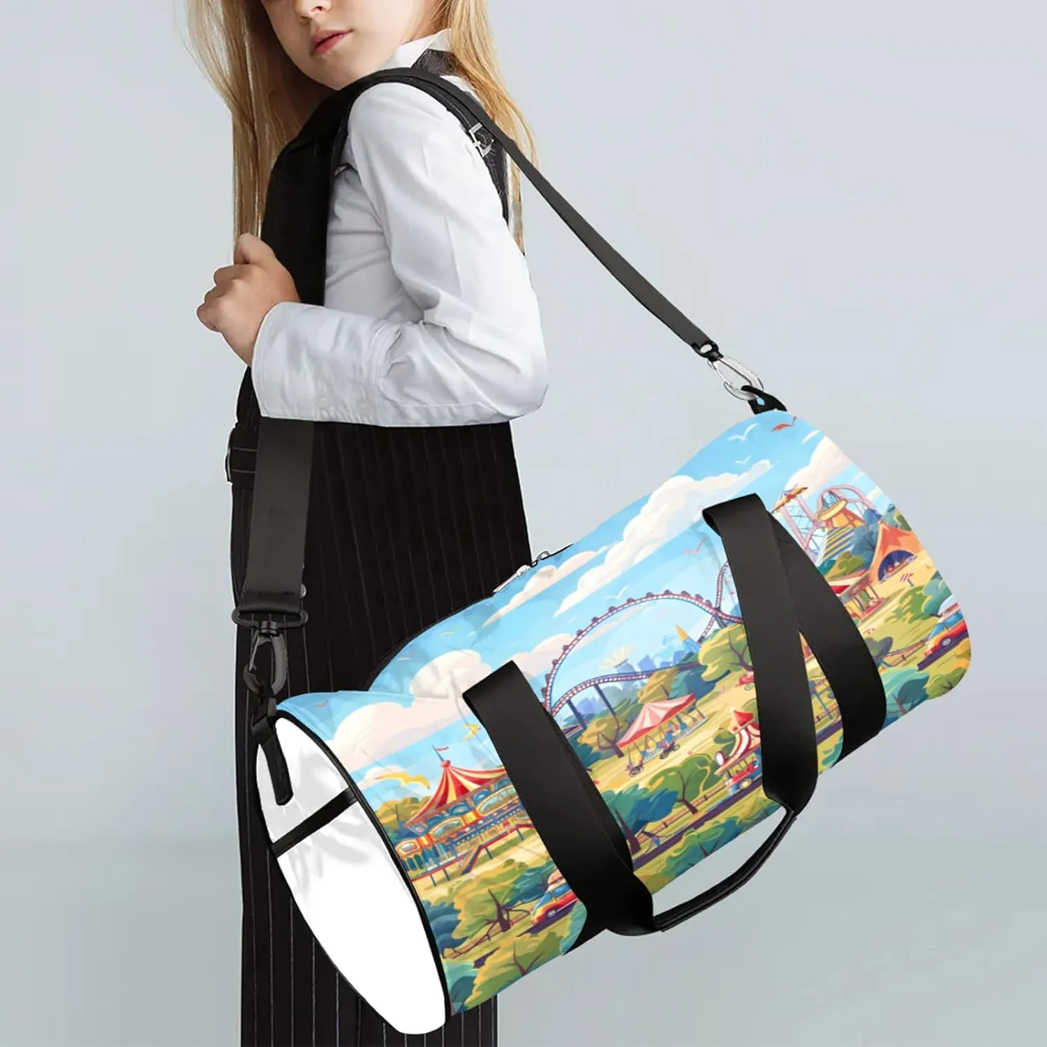 Printed Amusement Park Sports Gym Bag for Men Women Lightweight Travel Duffle Bag with Shoulder Strap Waterproof Carry On Weekender Overnight Bag for Travel Sports Gym