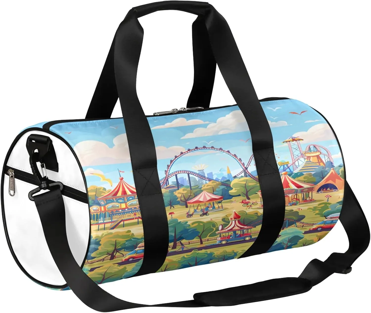 Printed Amusement Park Sports Gym Bag for Men Women Lightweight Travel Duffle Bag with Shoulder Strap Waterproof Carry On Weekender Overnight Bag for Travel Sports Gym