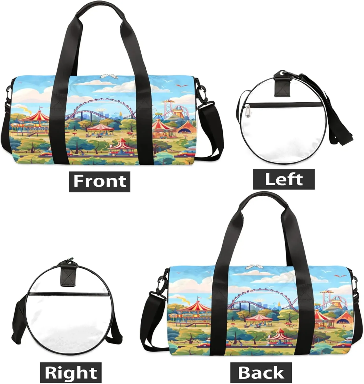 Printed Amusement Park Sports Gym Bag for Men Women Lightweight Travel Duffle Bag with Shoulder Strap Waterproof Carry On Weekender Overnight Bag for Travel Sports Gym