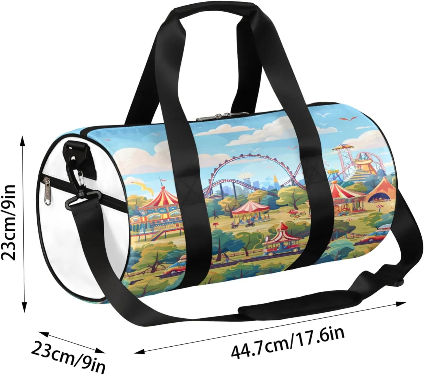 Printed Amusement Park Sports Gym Bag for Men Women Lightweight Travel Duffle Bag with Shoulder Strap Waterproof Carry On Weekender Overnight Bag for Travel Sports Gym