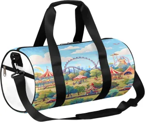 Printed Amusement Park Sports Gym Bag for Men Women Lightweight Travel Duffle Bag with Shoulder Strap Waterproof Carry On Weekender Overnight Bag for Travel Sports Gym