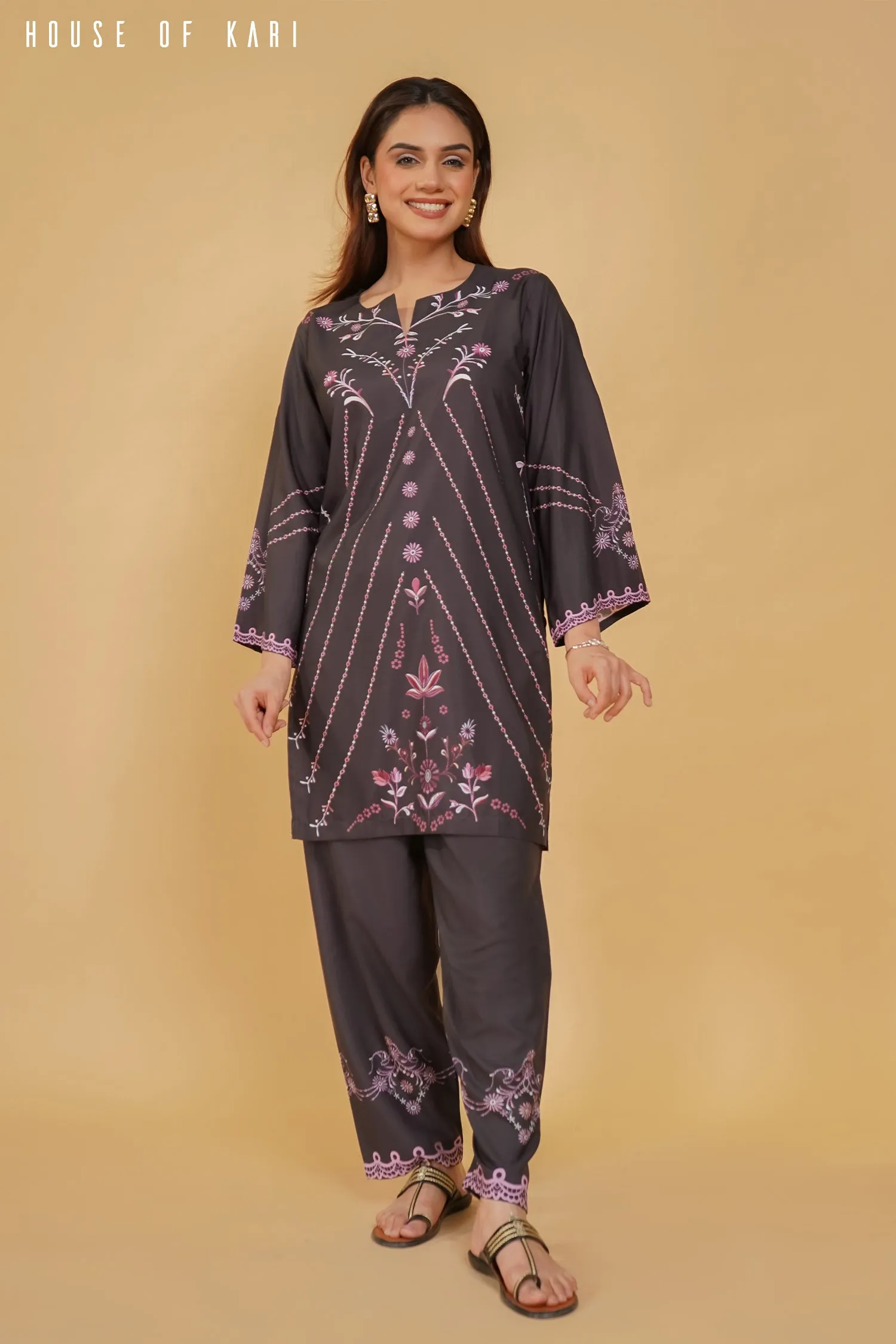 Printkari Poly Muslin Co-ord set in Black & Pink