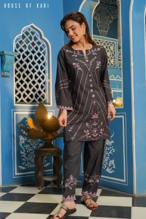 Printkari Poly Muslin Co-ord set in Black & Pink
