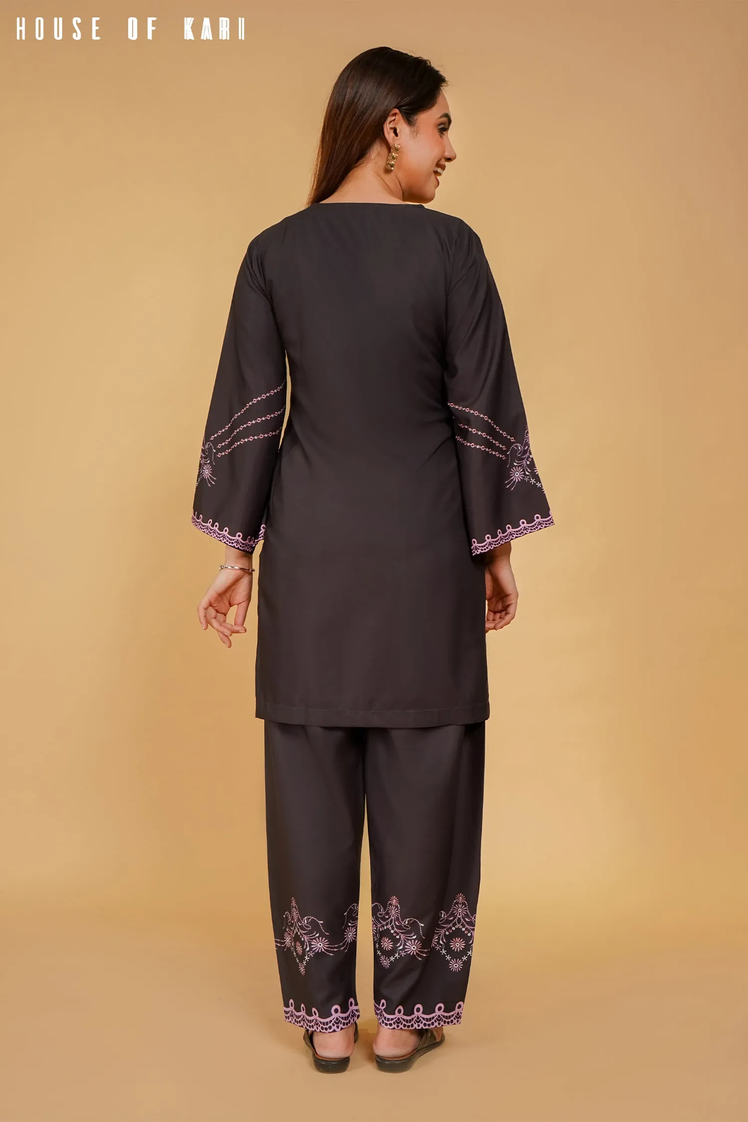 Printkari Poly Muslin Co-ord set in Black & Pink