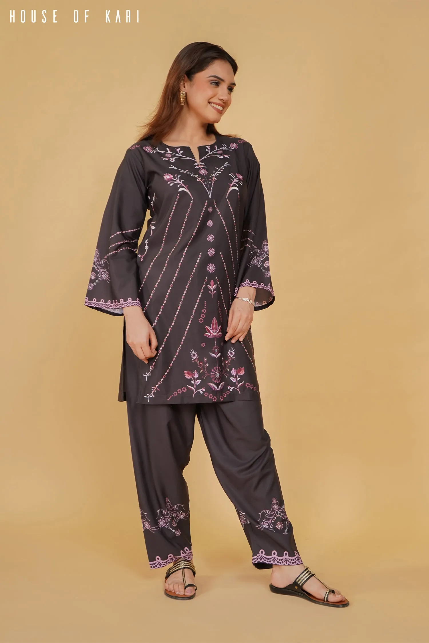 Printkari Poly Muslin Co-ord set in Black & Pink