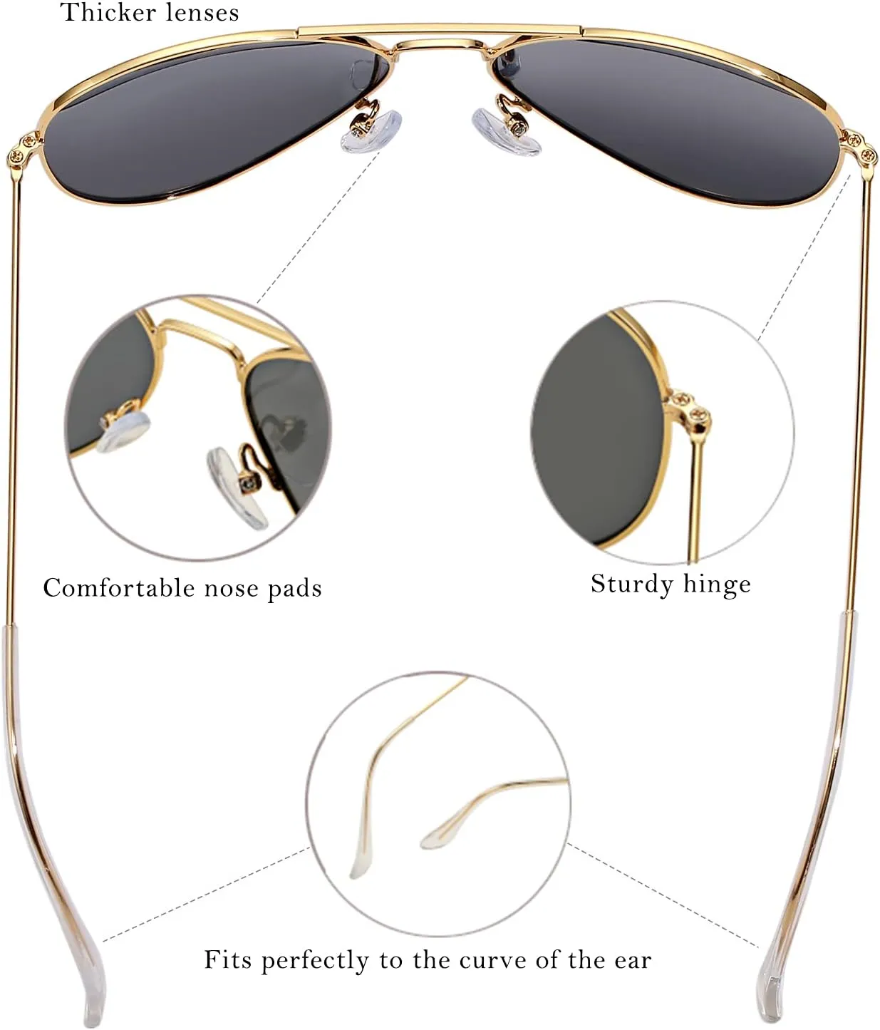 Pro Acme Classic Polarized Aviator Sunglasses for Women Men, Lightweight Metal Pilot Frame UV400 Protection 58MM