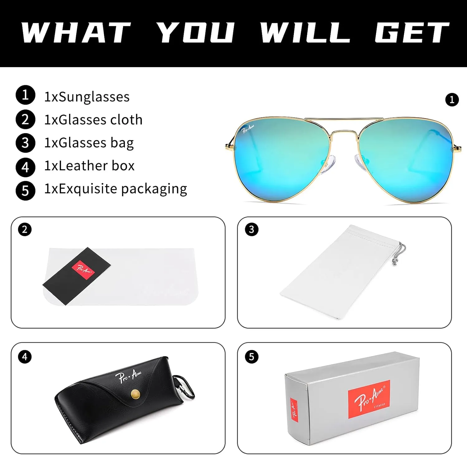 Pro Acme Classic Polarized Aviator Sunglasses for Women Men, Lightweight Metal Pilot Frame UV400 Protection 58MM