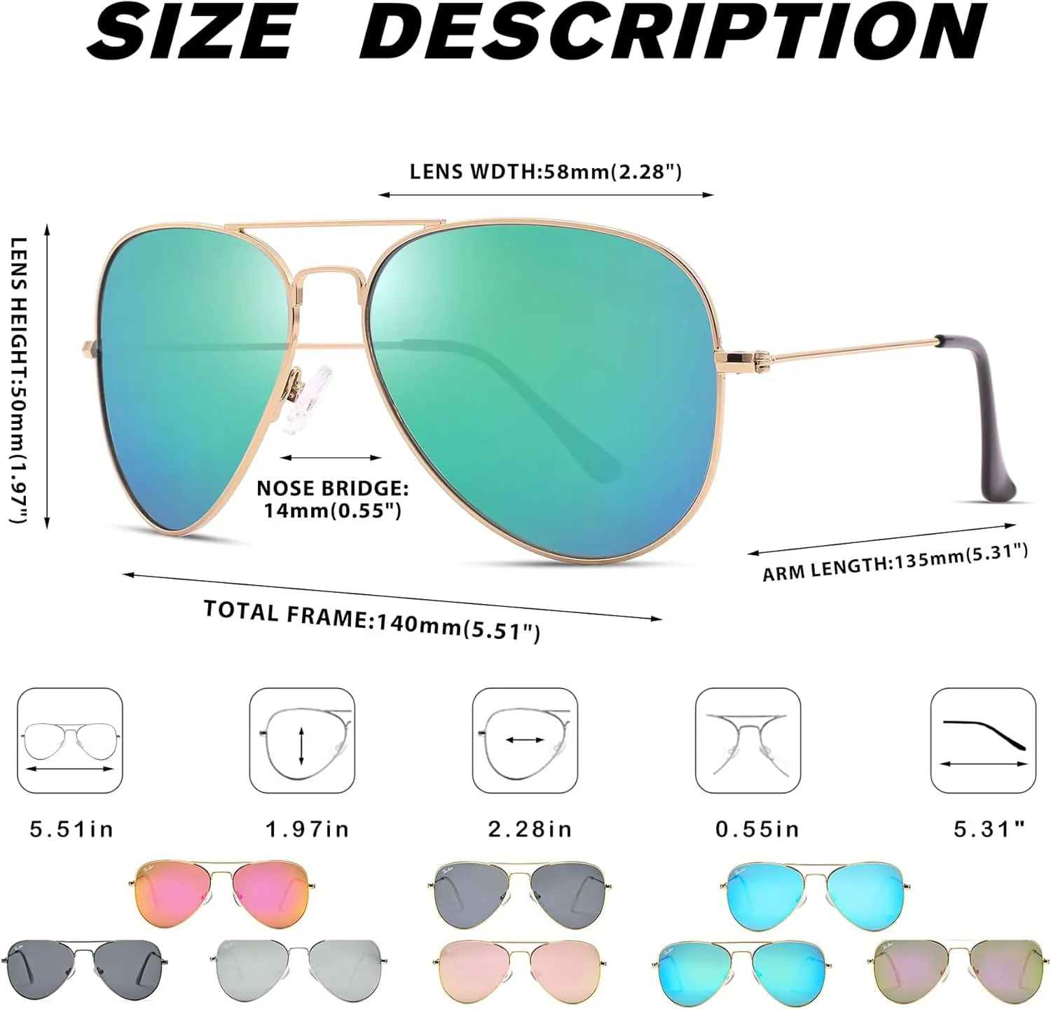 Pro Acme Classic Polarized Aviator Sunglasses for Women Men, Lightweight Metal Pilot Frame UV400 Protection 58MM