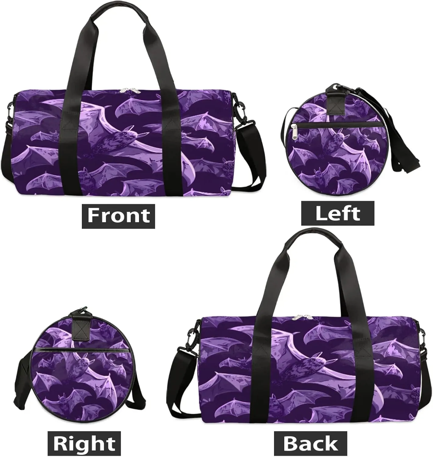 Purple Bats Sports Gym Bag for Men Women Lightweight Travel Duffle Bag with Shoulder Strap Waterproof Carry On Weekender Overnight Bag for Travel Sports Gym