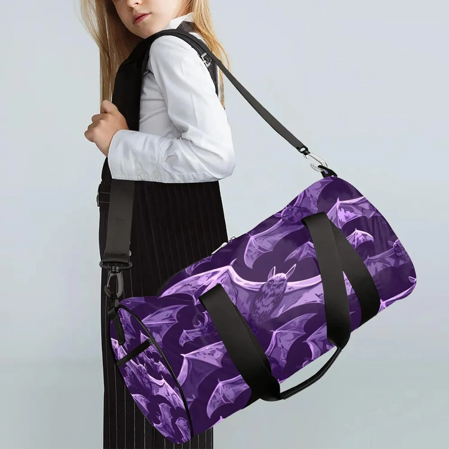 Purple Bats Sports Gym Bag for Men Women Lightweight Travel Duffle Bag with Shoulder Strap Waterproof Carry On Weekender Overnight Bag for Travel Sports Gym