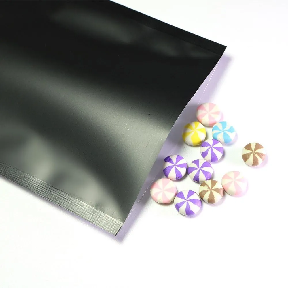QQ Studio Clear Open Top Colored Metallic Mylar Bag (100 Bags) (Black, Open | 2.8" x 3.9")