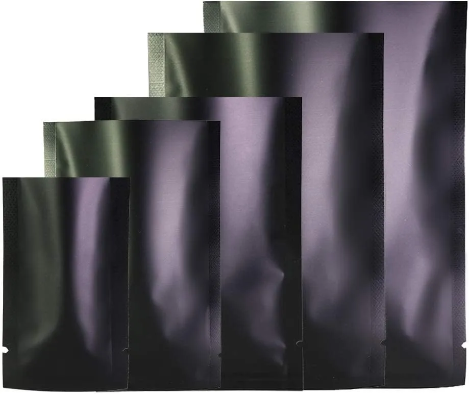 QQ Studio Clear Open Top Colored Metallic Mylar Bag (100 Bags) (Black, Open | 2.8" x 3.9")