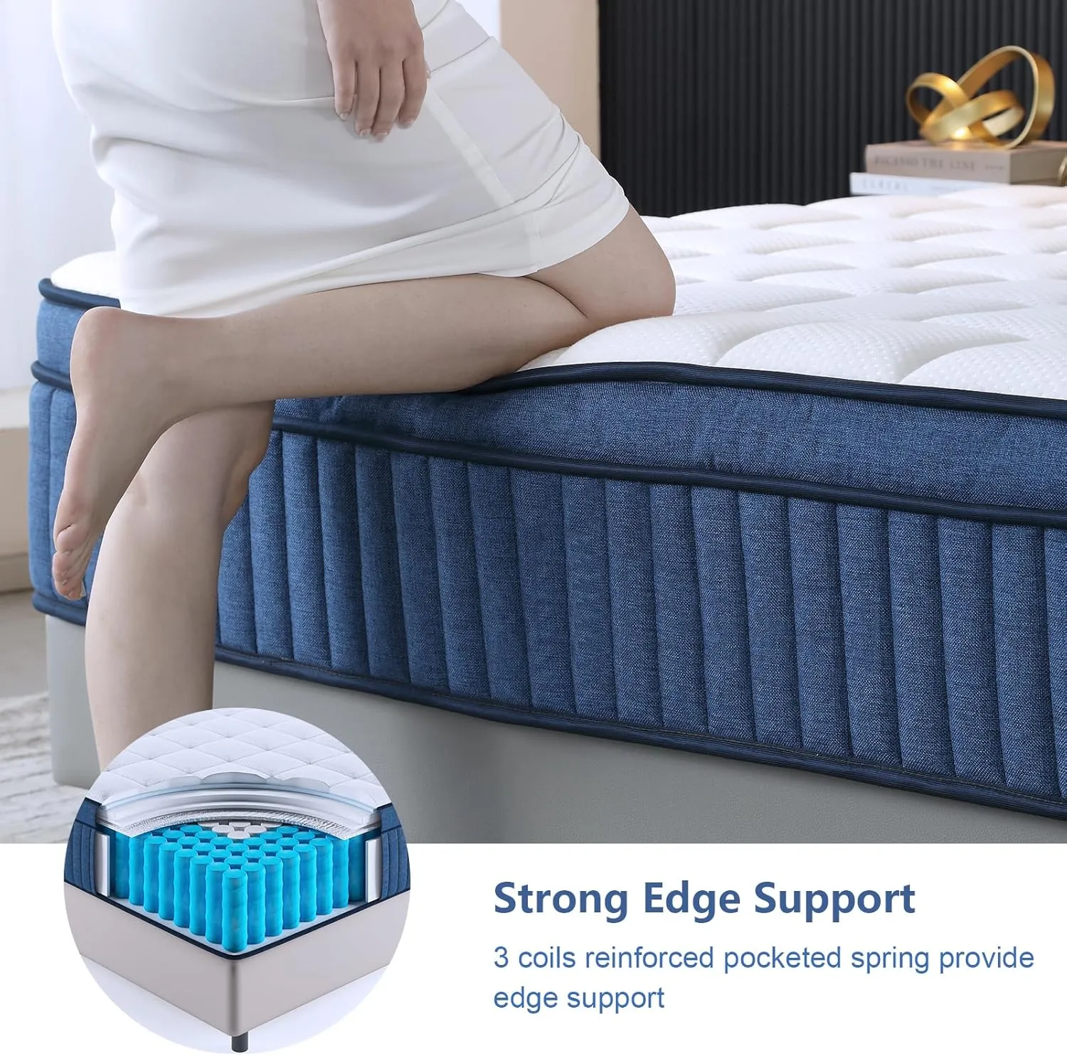 Queen Size Mattresses, 14 Inch Queen Mattress in a Box, Medium Firm Pocket Spring and Gel Memory Foam for Superior Comfort, Pressure Relief, Strong Edge Support