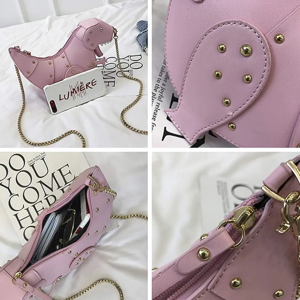 QZUnique Dinosaur Shark Shoulder Bag for Women 3D Animal Novelty Purse Zipper Crossbody Handbag Clutch Messenger Bag for Girl