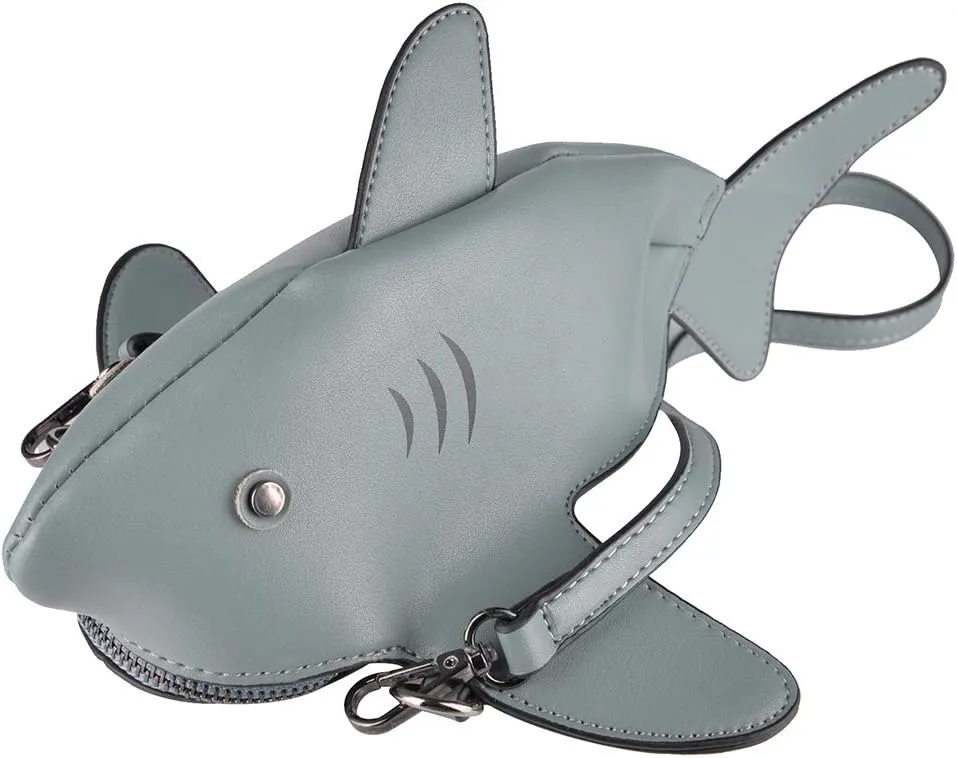 QZUnique Dinosaur Shark Shoulder Bag for Women 3D Animal Novelty Purse Zipper Crossbody Handbag Clutch Messenger Bag for Girl