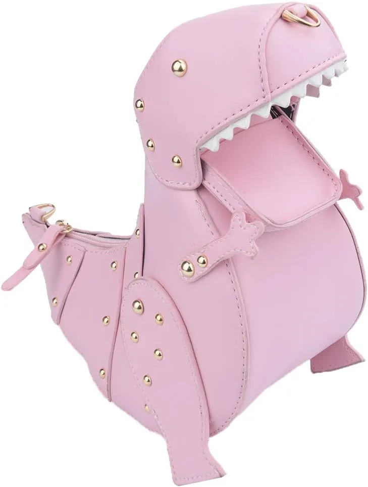 QZUnique Dinosaur Shark Shoulder Bag for Women 3D Animal Novelty Purse Zipper Crossbody Handbag Clutch Messenger Bag for Girl