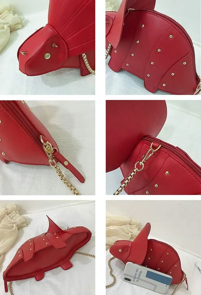 QZUnique Dinosaur Shark Shoulder Bag for Women 3D Animal Novelty Purse Zipper Crossbody Handbag Clutch Messenger Bag for Girl