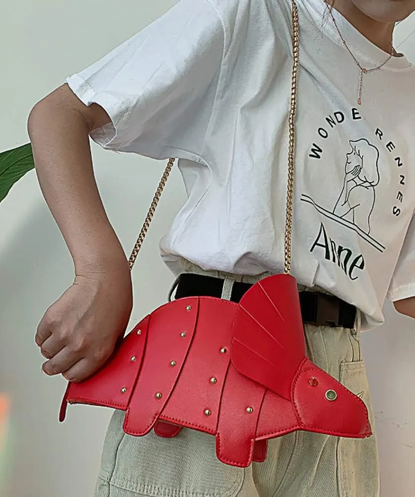 QZUnique Dinosaur Shark Shoulder Bag for Women 3D Animal Novelty Purse Zipper Crossbody Handbag Clutch Messenger Bag for Girl