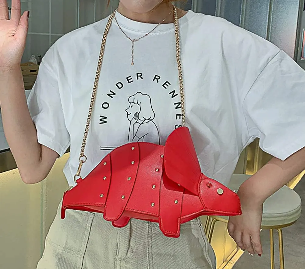 QZUnique Dinosaur Shark Shoulder Bag for Women 3D Animal Novelty Purse Zipper Crossbody Handbag Clutch Messenger Bag for Girl
