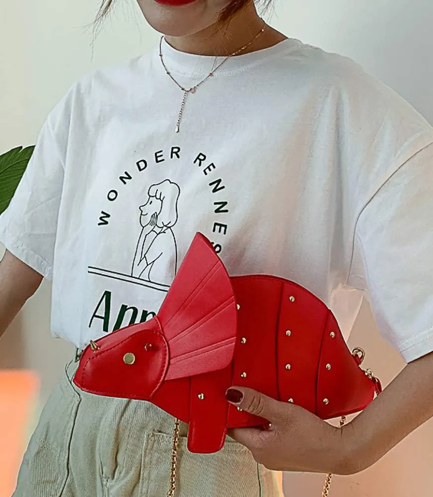 QZUnique Dinosaur Shark Shoulder Bag for Women 3D Animal Novelty Purse Zipper Crossbody Handbag Clutch Messenger Bag for Girl