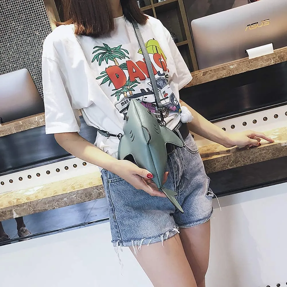 QZUnique Dinosaur Shark Shoulder Bag for Women 3D Animal Novelty Purse Zipper Crossbody Handbag Clutch Messenger Bag for Girl