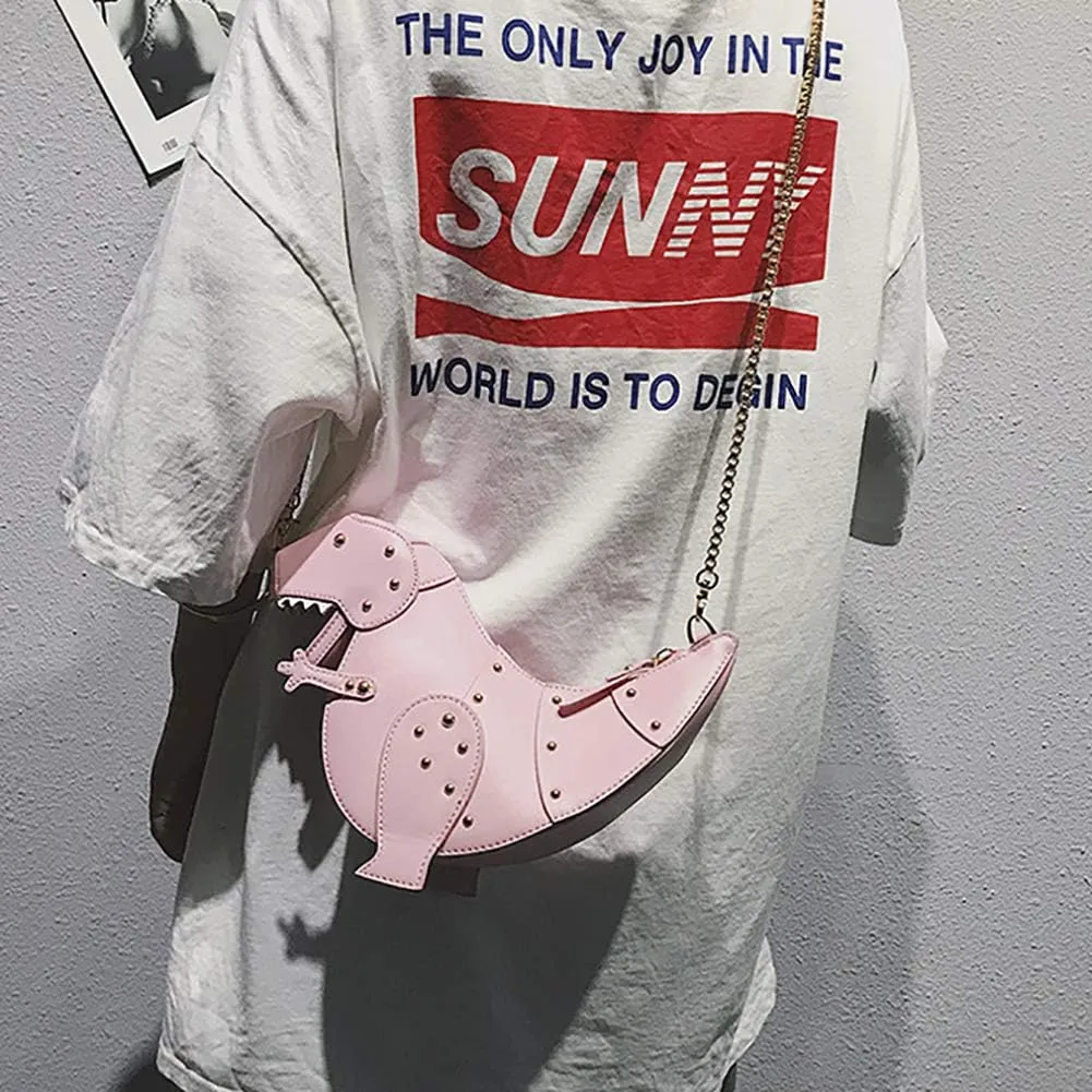 QZUnique Dinosaur Shark Shoulder Bag for Women 3D Animal Novelty Purse Zipper Crossbody Handbag Clutch Messenger Bag for Girl