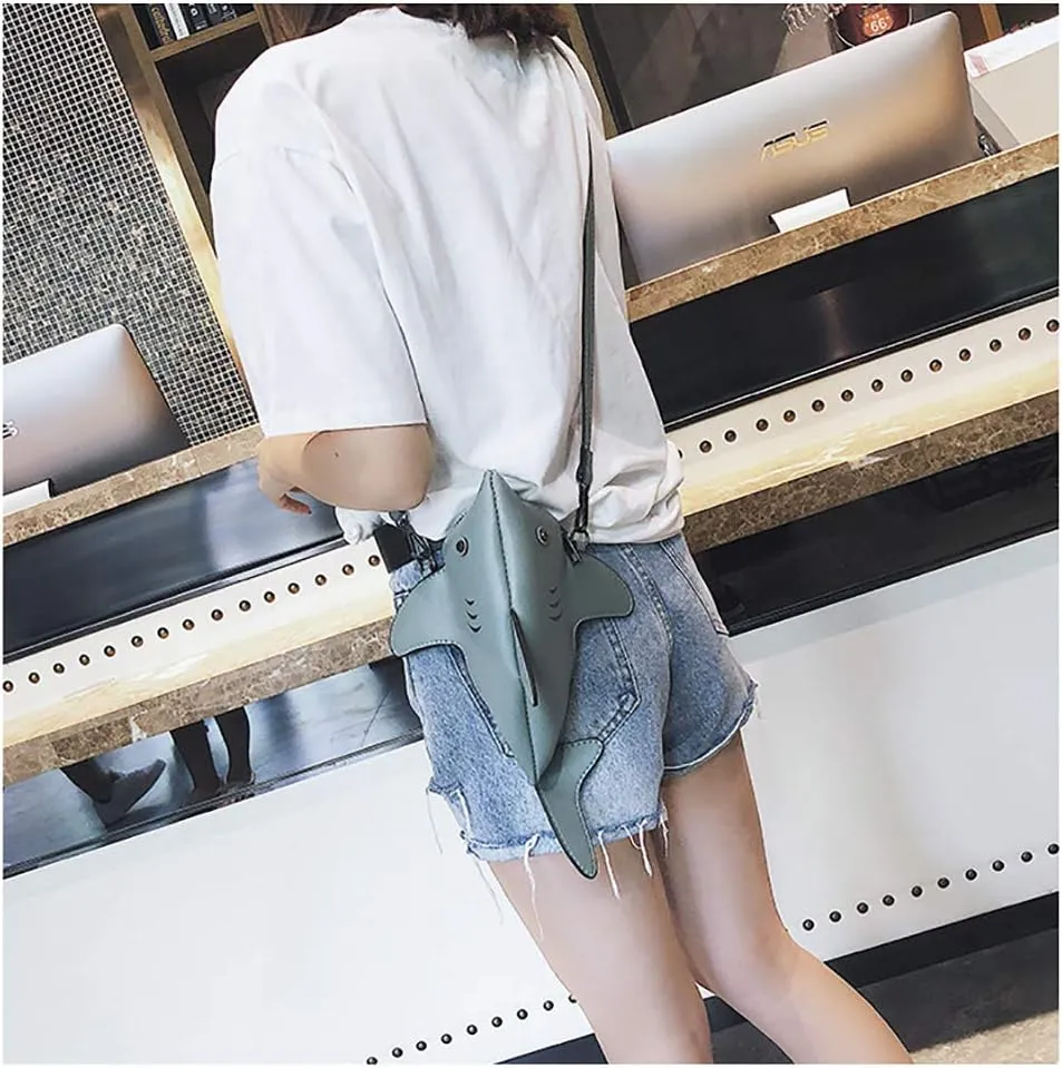 QZUnique Dinosaur Shark Shoulder Bag for Women 3D Animal Novelty Purse Zipper Crossbody Handbag Clutch Messenger Bag for Girl