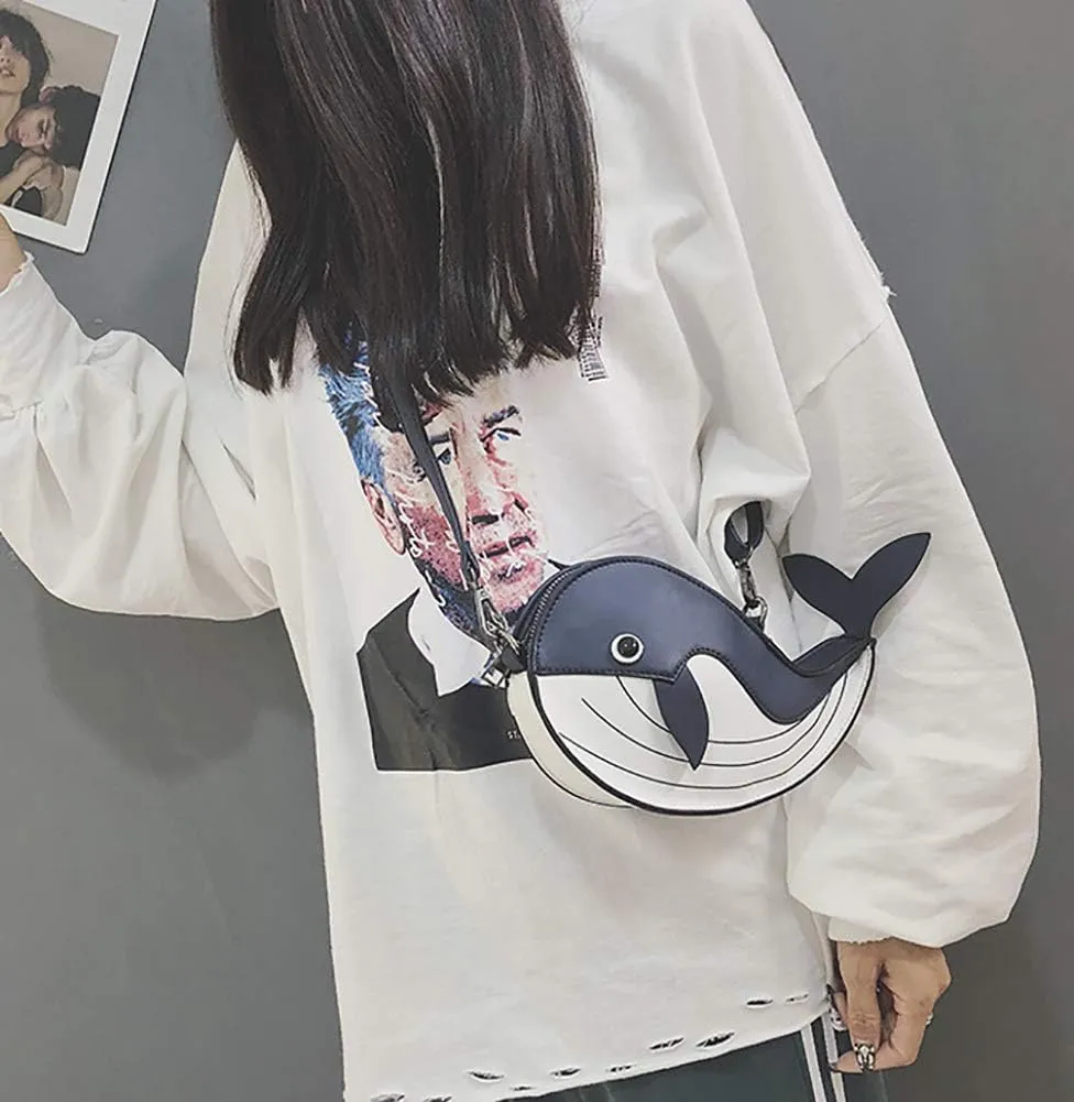 QZUnique Dinosaur Shark Shoulder Bag for Women 3D Animal Novelty Purse Zipper Crossbody Handbag Clutch Messenger Bag for Girl