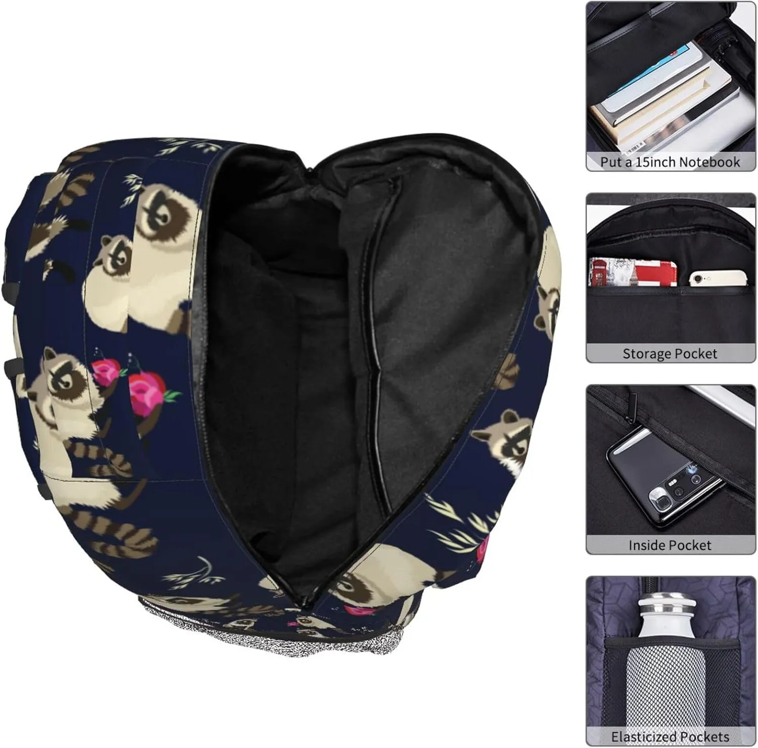 Raccoon Cute Beast Backpack For College School Large Laptop Bag Shoulder Bags Student Bookbag 17 Inch